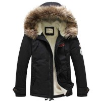 Doudoune Homme Parka Capuche fourrure Classique Chic Luxury Noir